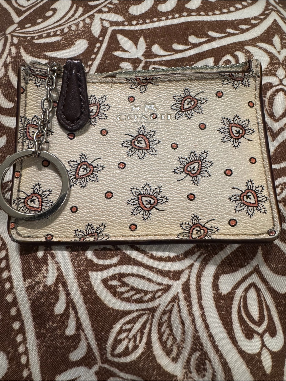 Coach Cream Floral Key Card Wallet